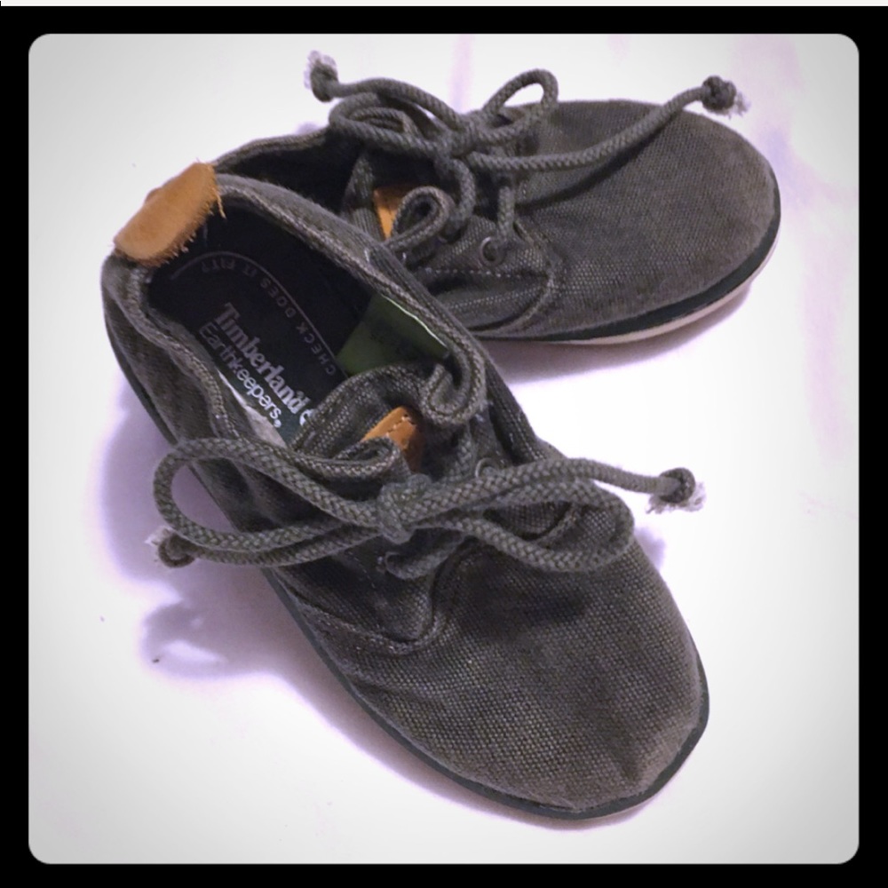 Timberland army green kids canvas lace up shoes